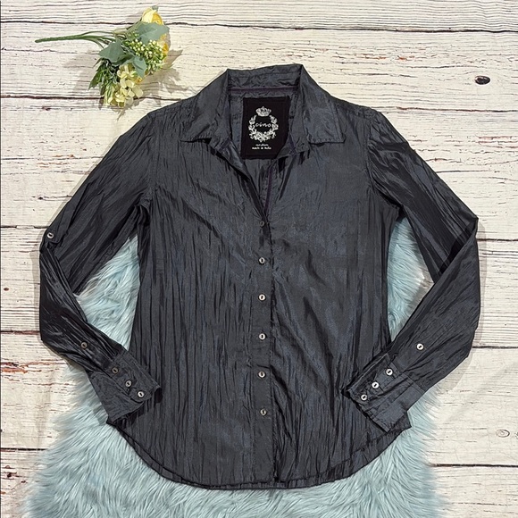 CINO Gray Button Down METAL IRIDESCENT CRINKLE Top - Picture 1 of 8
